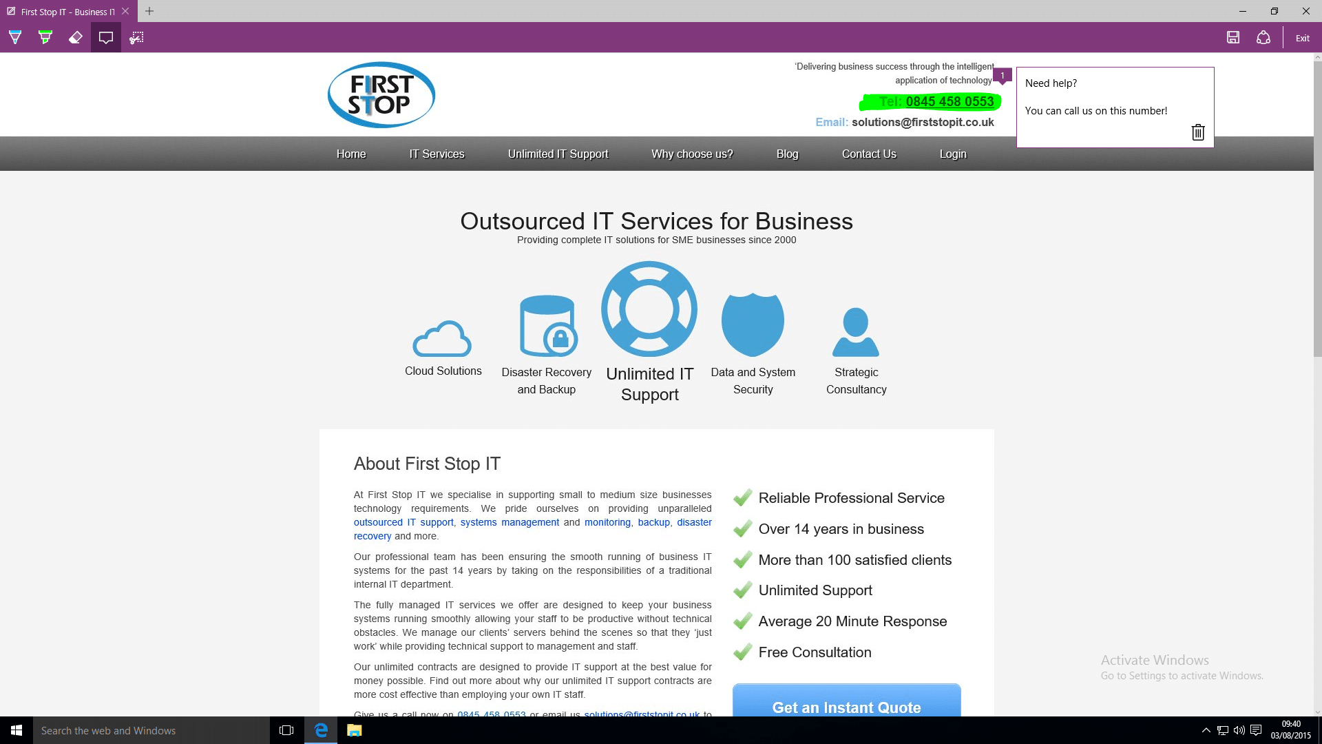 win10 Edge Web Notes Example